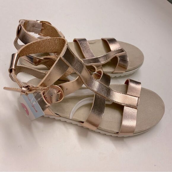Cat & Jack Girls' Ellie Gladiator Sandals rose, gold metallic big girls size 4 - Picture 4 of 5